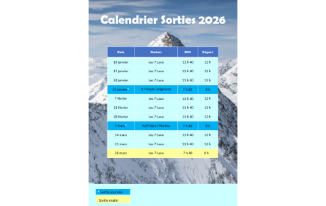 Calendrier saison 2025 - 2026
